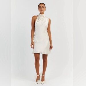 DISSH Aisle Pearl Satin Backless Mini Dress